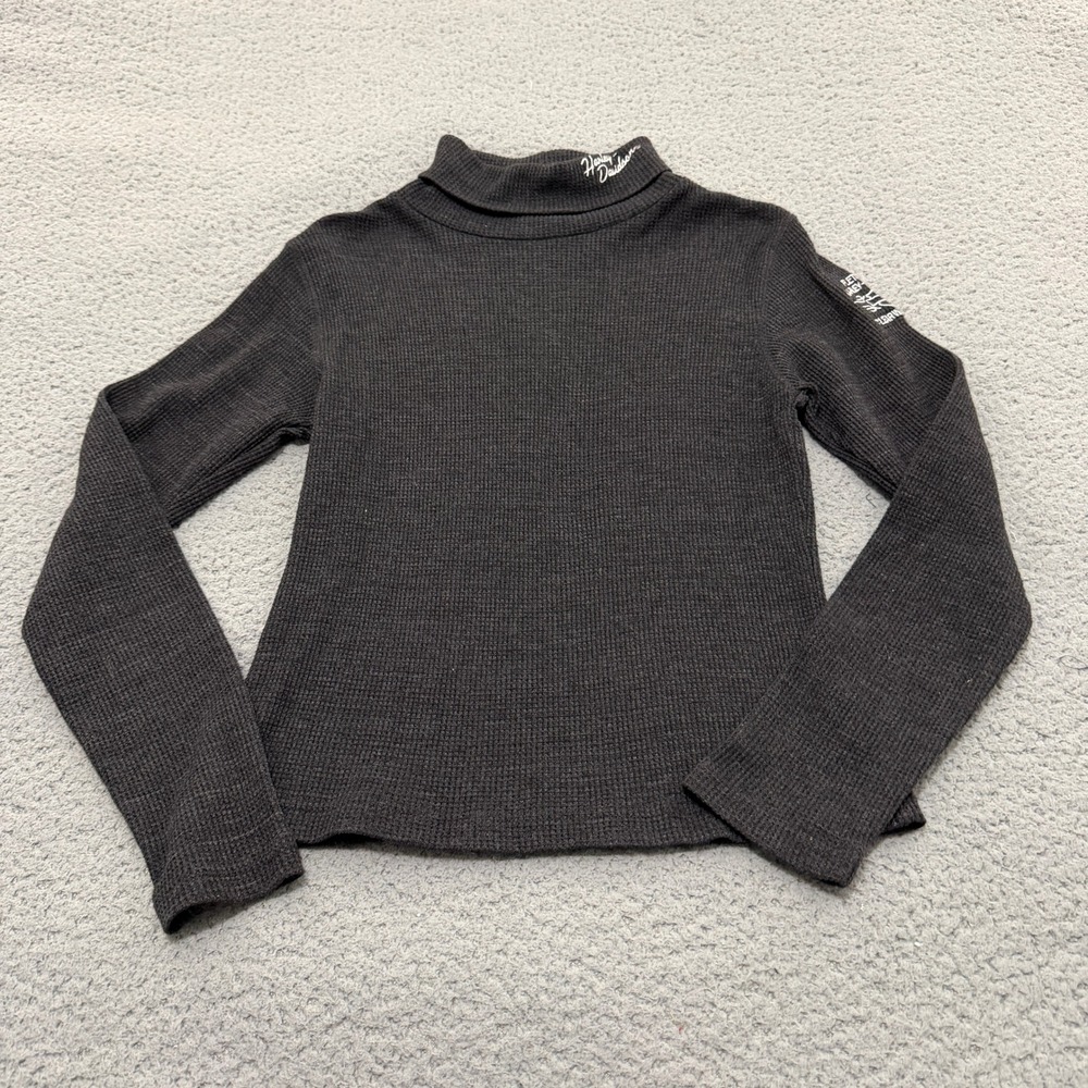 Harley Davidson Mock Neck Thermal Top Womens Small Charcoal Gray Waffle Knit